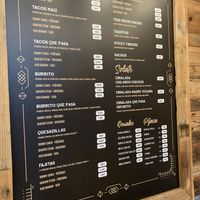 Menu at Cantina Que Pasa in Ljubljana