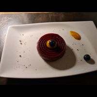 Chocolate panna cotta, berry layer at Paranga in St Julians