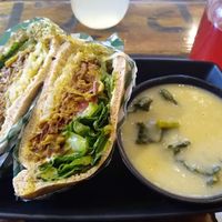 Jackfruit schwarma pita and cauliflower soup at Panthere Verte - Centre-Ville in Montreal