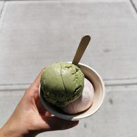 Matcha + strawberries and cream at Moo Shu Ice Cream in Ottawa