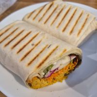 Tofu and vegetable wrap at Café l'Abri Côtier in Tadoussac