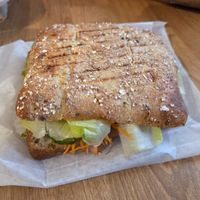 Toasted vegan pate sandwich at Café l'Abri Côtier in Tadoussac