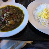 Gormeh Sabzi Stew with saffron rice at Amoo's in Mclean