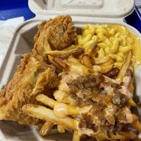Vegan fried chicken, Mac and cheese, animal fries  at Doomie's Home Cookin' in Hollywood