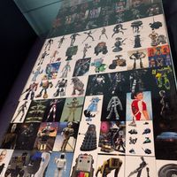 This table is covered with robots from TV and movies. It was fun trying to remember and identify as many as I could. at Doomie's Home Cookin' in Hollywood