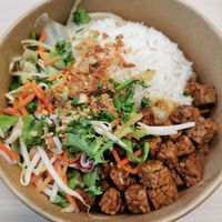 New on the menu: braised tempeh rice bowl at  Banh Mi Express in Brussels