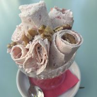 Thai ice cream with oat milk, strawberries, nuts, and coconut!  at La Pirulina Coffee in Jerez