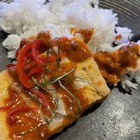 Panang curry with steamed rice  at Golden Monkey Thai in Limassol