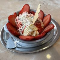 Strawberry spaghetti ice creamm  at Eiscafe Cortina in Cologne