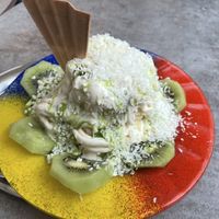 Kiwi Spaghetti ice cream  at Eiscafe Cortina in Cologne