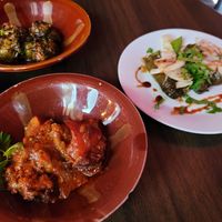 Bruxelles sprouts, aubergine, and dolmas at Habibi in Oslo