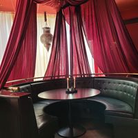 Indoor seating and decor at Habibi in Oslo