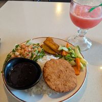 Casado vegan and watermelon batido at Posada Real in Liberia