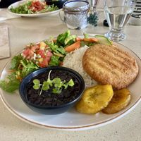 Casada Vegana. Rice, beans, veggies, salad, and a little fried dough patty. Super fresh.  at Posada Real in Liberia