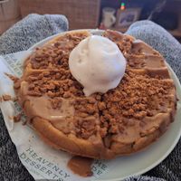 Vegan Lotus Biscoff Waffle with Vanilla Gelato  at Heavenly Desserts in Leeds
