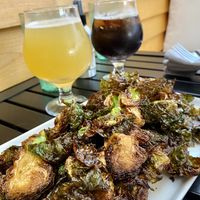 Fried Brussels sprouts (without Parmesan to make it vegan)  at Bent Hill Brewery in Braintree
