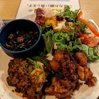 4 plate dish, 2 mains and 2 sides at Plant Based Tokyo in Tokyo