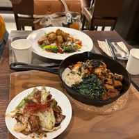 delicious! 
we ordered bibimbap power salad and twice cooked “pork” at Plant Based Tokyo in Tokyo