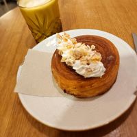 Apple Cider Croissant Roll and Matcha Latte at Delish Vegan Doughnuts - Malasaña in Madrid