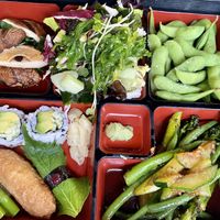 The vegetable bento box can be made vegan. It’s yummy!  at Raku in Washington