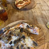 Funghi pizza near, Diavolo far  at Vegitalian in Salzburg