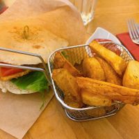 non chicken burger + wedges  at Vegitalian in Salzburg