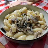 Truffle and mushroom homemade gnocchi at Vegitalian in Salzburg
