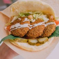 Vegan falafel sandwich at Hummus Falafel En Meer in Breda
