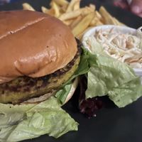 Veggie burger, fried and coleslaw (for my father in law)   at Pingouino in Paphos