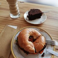 Eggplant and Tomato Bagel at Marbo Coffee in De Panne