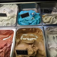 Blue vegan flavor and creamy pistachio at Madonna Gelateri in Girona