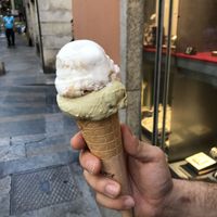Vegan pistacchio & “leche merengada” ice cream  at Madonna Gelateri in Girona