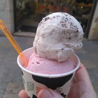 Stracciatella and cherry. at Madonna Gelateri in Girona