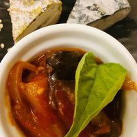 Homemade cheese and caponata   at Idem Con Patate in Turin