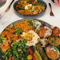 Vegan platter's of delicious food at Baladi in Brussels