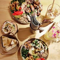 Vegan chef plate and vegan shwarma plate at Baladi in Brussels