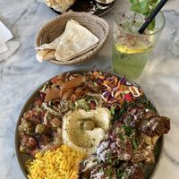 Vegan platter with bread and Shavama wrap  at Baladi in Brussels