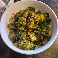 Garlic parmesean Brussels sprouts (made vegan) at Hollerhorn Distilling in Naples