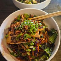 Chili-garlic noodles with tofu added at Hollerhorn Distilling in Naples