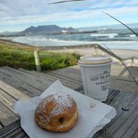 Jam doughnut and oat latte at Hulis Donuts in Cape Town