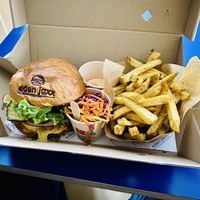 The Original, Seasoned Fries, coleslaw and edens bbq sauce.   at Eden Jaxx - Købmagergade in Copenhagen