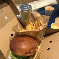 Menu with burger, fries and shake - all vegan!  at Eden Jaxx - Købmagergade in Copenhagen