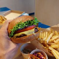 The Classic Burger with coleslaw and fries at Eden Jaxx - Købmagergade in Copenhagen