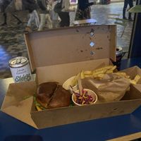 Burger with fries and side salad  at Eden Jaxx - Købmagergade in Copenhagen