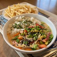 Vegetable Thai curry (and pomme frites!)  at Alpengasthof Gruberhof in Soell