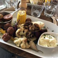 Vegan Grilled veggies, potatoes, falafel and aioli at Mormors Bistro in Farjestaden