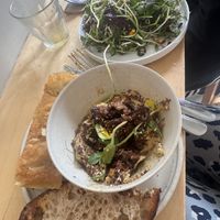 Hummus & aubergine (vegan without yoghurt) and micro green salad   at Birch in Isle Of Skye