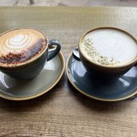 Cappuccino and Matcha Latte with oat milk   at Nomad in Edinburgh
