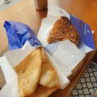 Scoverga with olives and sweet apple "strudel" at Scovergi Mica in Bucharest