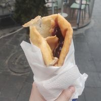 Peanut butter and cherry jam at Scovergi Mica in Bucharest